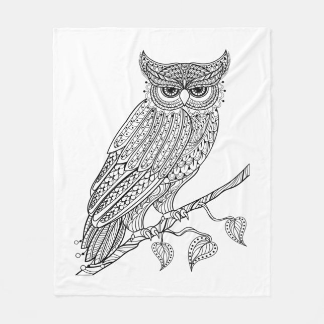 Inspirerad magisk ugglasitta på gren fleecefilt (Framsidan)