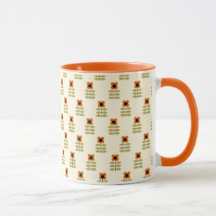 Inspirerad orange blommönster för skandinav mugg