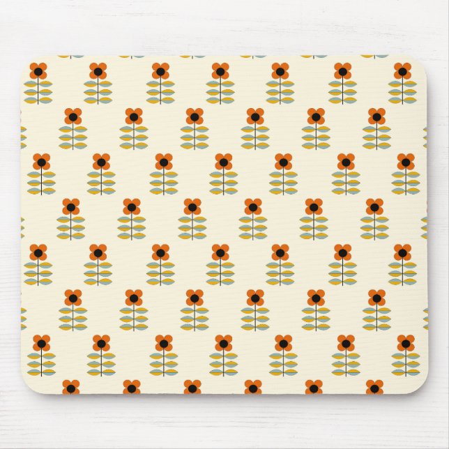 Inspirerad orange blommönster för skandinav musmatta (Framsidan)