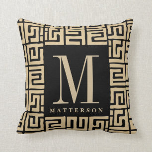 Inspirerad Sand Black Monogram för Kuba trasa Kudde