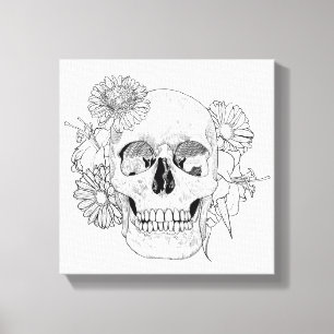 Inspirerad skalle och blommor 6 canvastryck