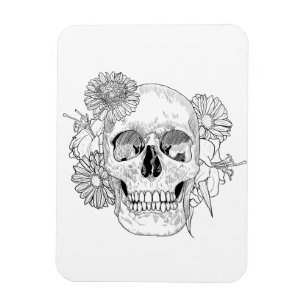Inspirerad skalle och blommor magnet