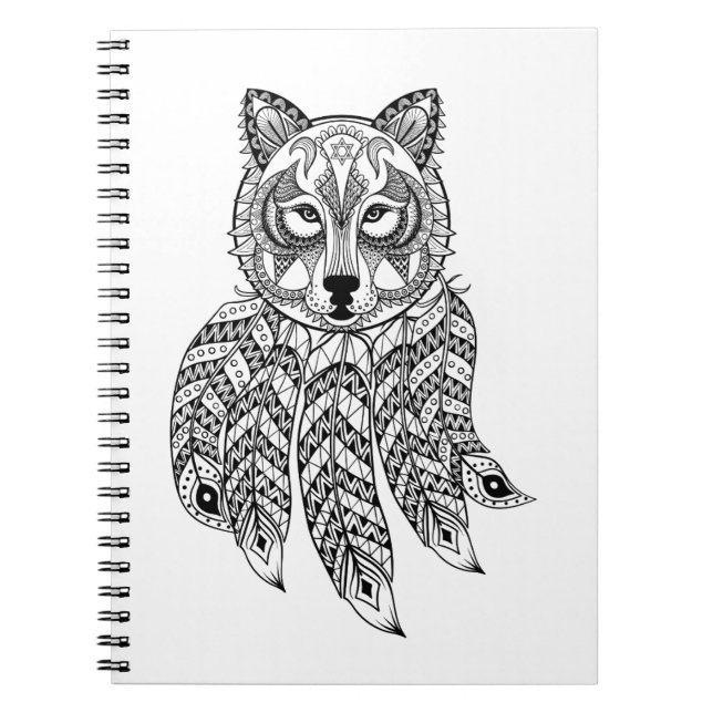 Inspirerad varg med Dreamcatcher Anteckningsbok (Framsidan)