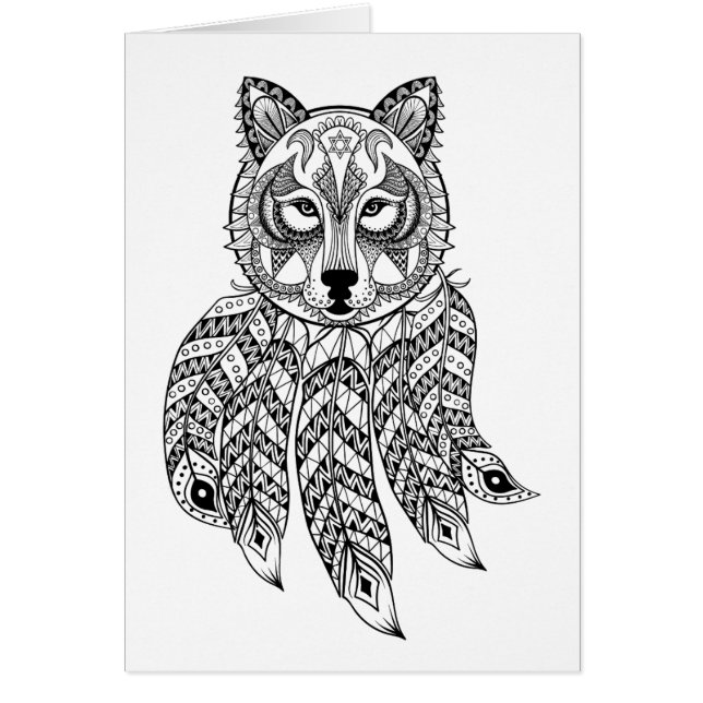 Inspirerad varg med Dreamcatcher Hälsningskort (Framsidan)