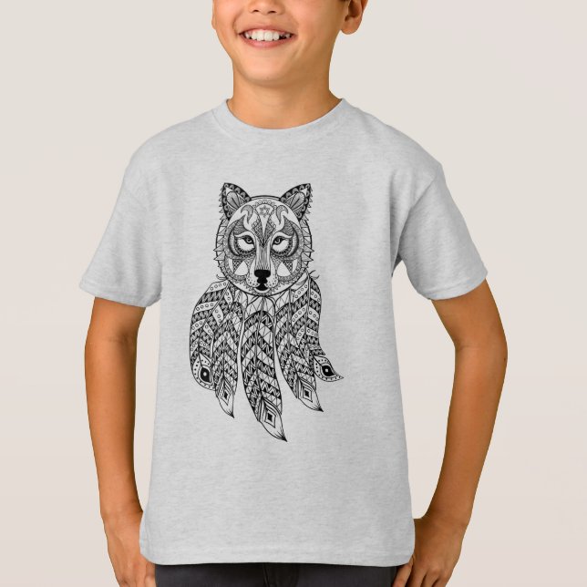 Inspirerad varg med Dreamcatcher Tee Shirt (Framsida)