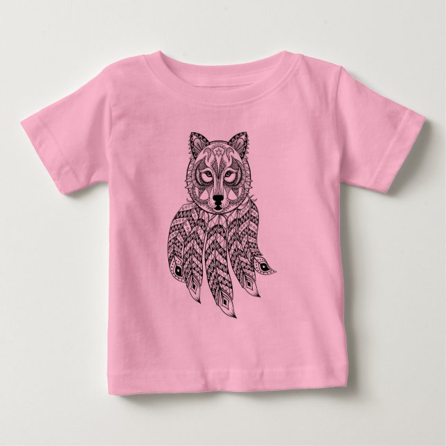 Inspirerad varg med Dreamcatcher Tee Shirt (Framsida)