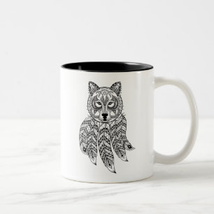 Inspirerad varg med Dreamcatcher Två-Tonad Mugg