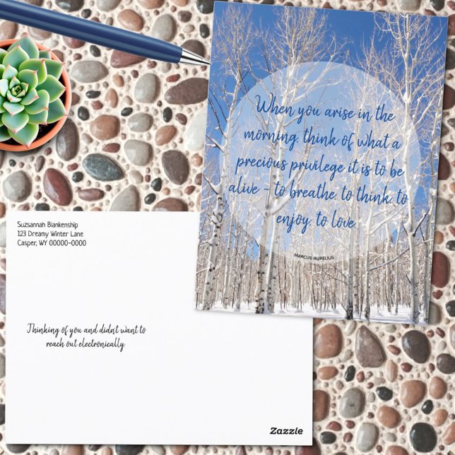 Inspirerande Aspens Vinterstämning Foto & Citat Vykort (front and back template text postcard)