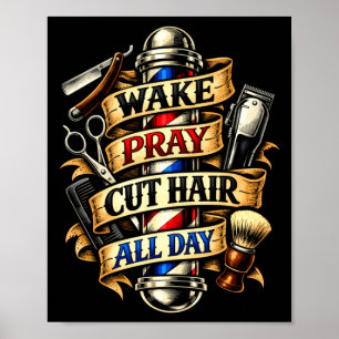 Inspirerande barberare vakna be pray klippa hår da poster