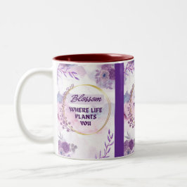 Inspirerande blomkeramisk mugg | Lila tekopp