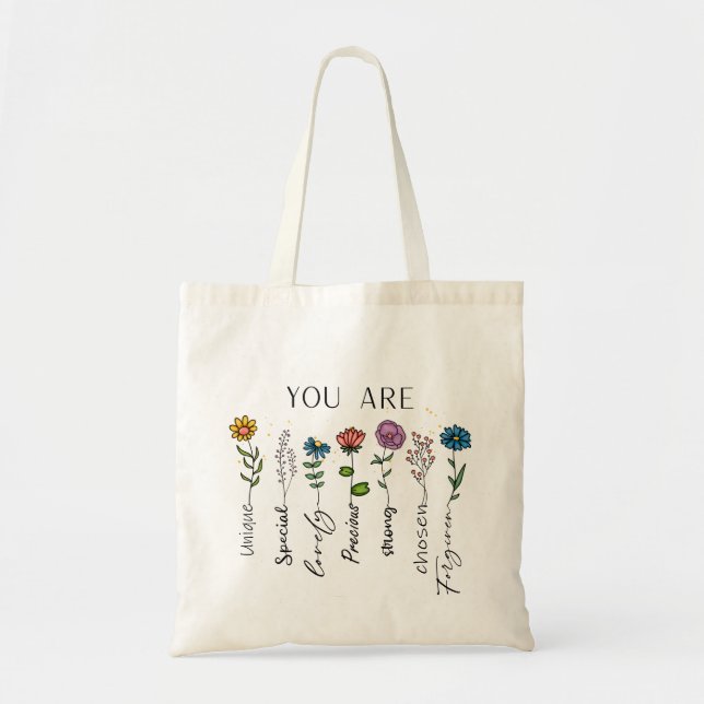 Inspirerande blomstercitat Vilda blommor bekräftel Tygkasse (Framsidan)