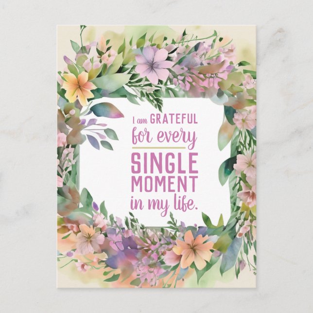 Inspirerande Citat Blommig Tacksamhetshållning Vykort (Framsida)
