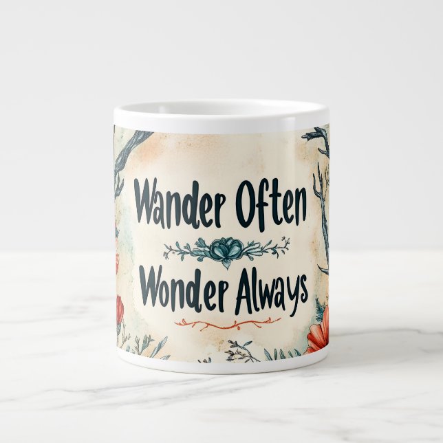 Inspirerande Citat : Vandra Often, Undra Alltid Jumbo Mugg (Framsidan)