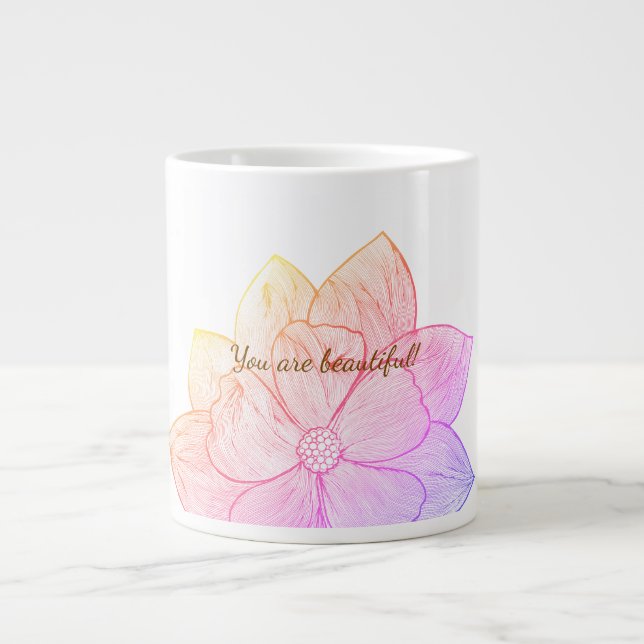 Inspirerande "Du är vacker" Solnedgångsblommor Jumbo Mugg (Framsidan)