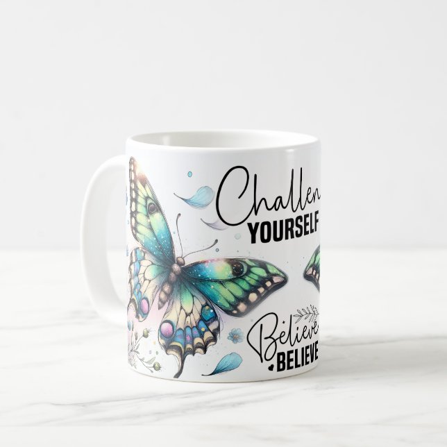 Inspirerande fjärils-citat kaffemugg (Framsida vänster)