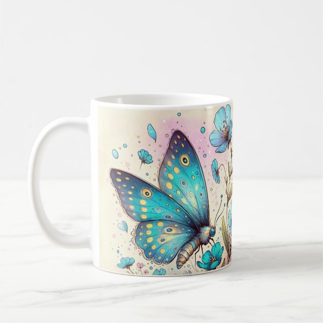 Inspirerande fjärils-citat kaffemugg (Vänster)