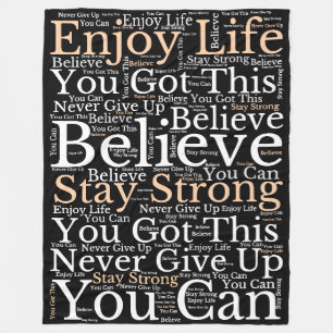 Inspirerande fraser WordArt Mönster White Black Fleecefilt