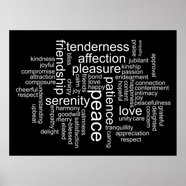 Inspirerande fred och kärlek Word Cloud -affisch Poster (Framsidan)