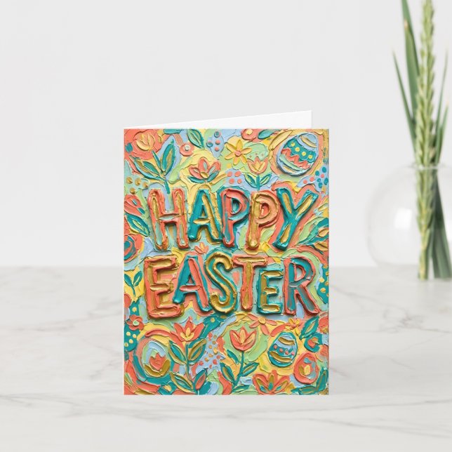 Inspirerande Glad Påsk Blommig Impasto Målning Kon Helgkort (Framsida)