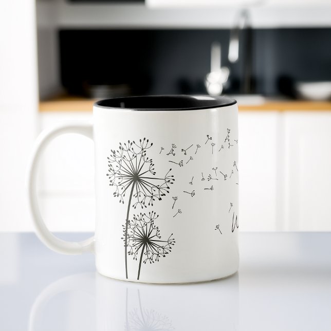 Inspirerande grafisk önskemaskros grafik Två-Tonad mugg (Inspiring Graphic Wish Dandelion Graphic Two-Tone Coffee Mug)