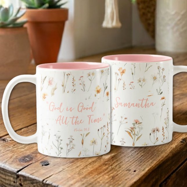 Inspirerande Gud är god akvarell vildblommor Två-Tonad Mugg (Skapare uppladdad)