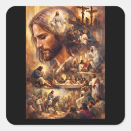 Inspirerande Jesus Kristus Nyckelring – Helig Reli Fyrkantigt Klistermärke