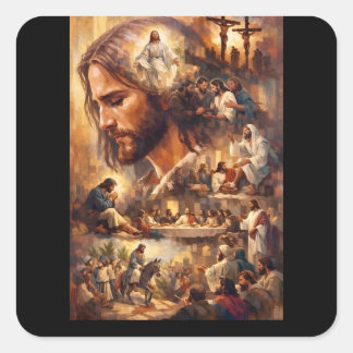 Inspirerande Jesus Kristus Nyckelring – Helig Reli Fyrkantigt Klistermärke