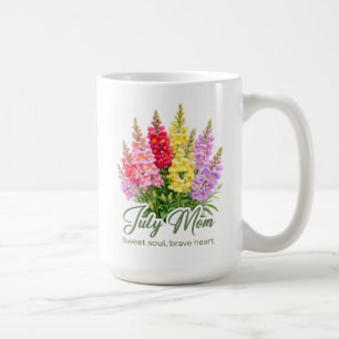 Inspirerande juli födelsedagsblomma mammaträning kaffemugg