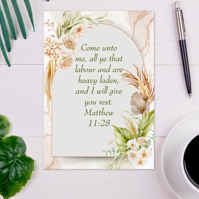 Inspirerande Matteus 11:28 Blommig båge boho Vykort (Inspirational Matthew 11:28 Floral Arch boho Postcard
)
