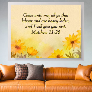 Inspirerande Matteus 11:28 Gula blommor Poster
