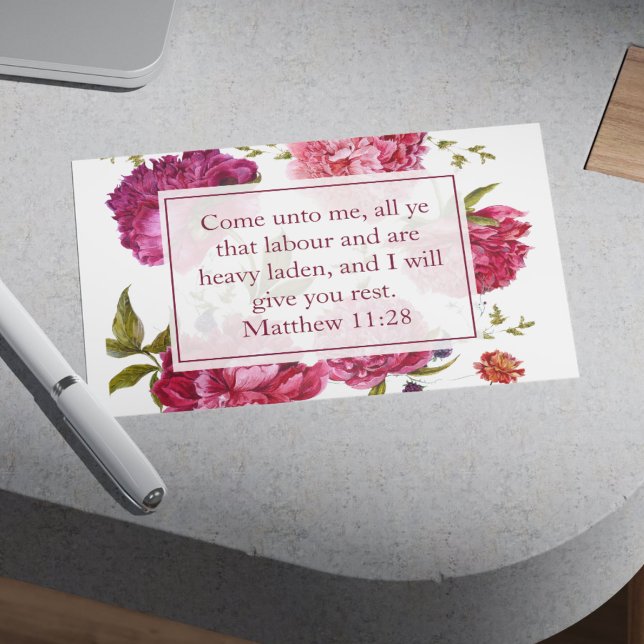 Inspirerande Matteus 11:28 Rosa blommor Vykort (Inspirational Matthew 11:28 Pink Floral Postcard)