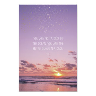 Inspirerande motiverande Rumi-citat solnedgång hav Fototryck