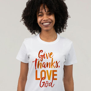 Inspirerande Orange Tacka Gud Målad Skrift T Shirt