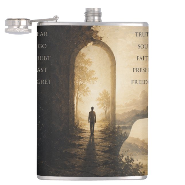 Inspirerande Resa Hip Flask | Tro Över Rädsla  Fickplunta (Öppnad)