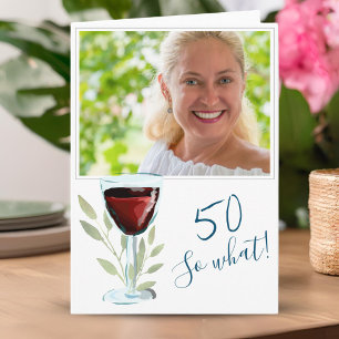 Inspirerande Rött Vin 50-års Födelsedagsfoto Kort