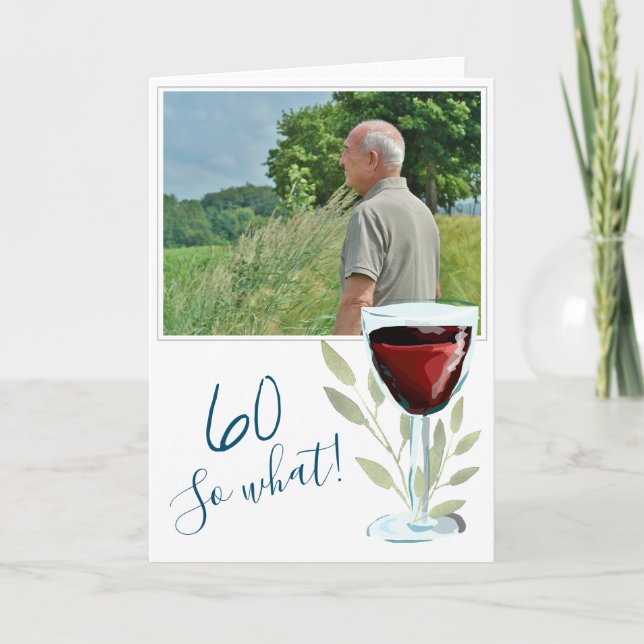 Inspirerande Rött Vin 60-års Födelsedagsfoto Kort (Framsida)