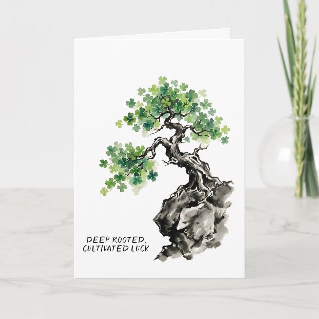 Inspirerande Shamrock Bonsai Träd St. Patrick's Da Kort (Framsida)