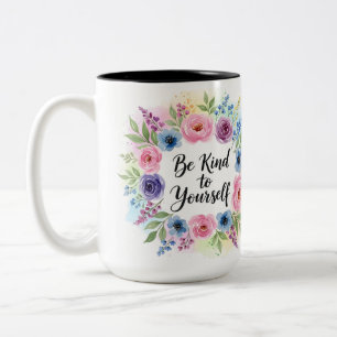 Inspirerande Snäll mot dig själv Blommig Två-Tonad Mugg
