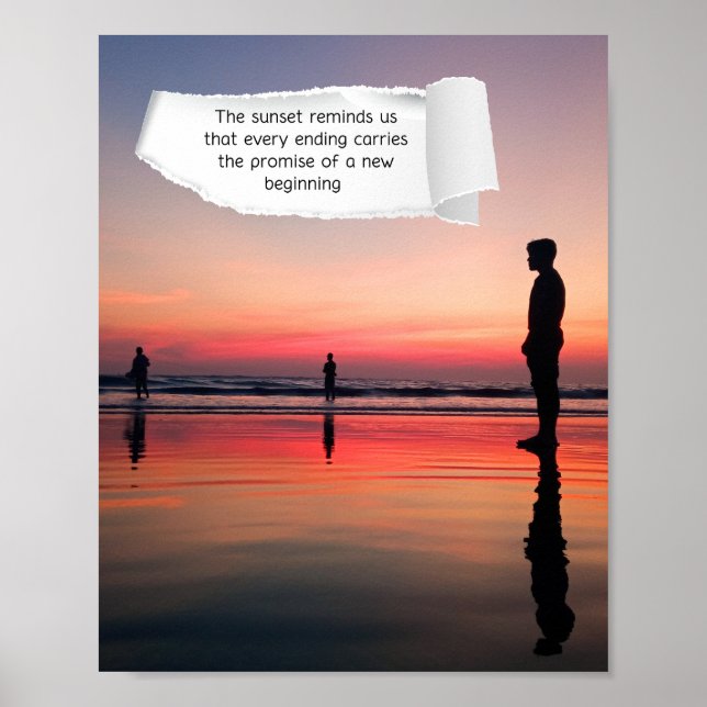 Inspirerande solnedgångsstrand Canvas Art Poster (Framsidan)