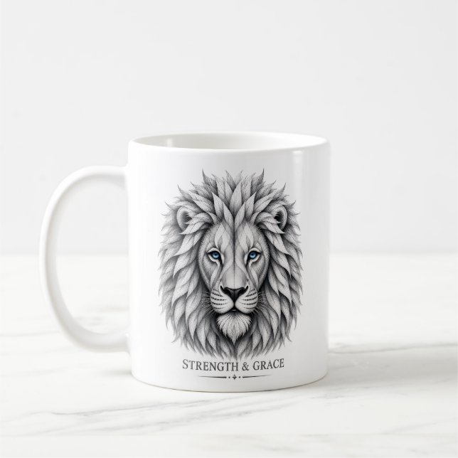 Inspirerande styrka och grace abstrakt lejonkonst kaffemugg (Vänster)
