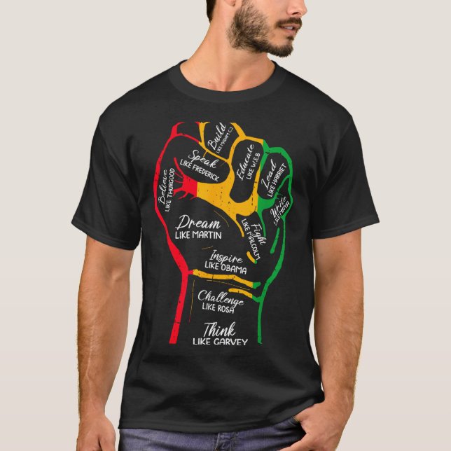 Inspirerande svarta ledare Power Fist Hand Svarta  T Shirt (Framsida)