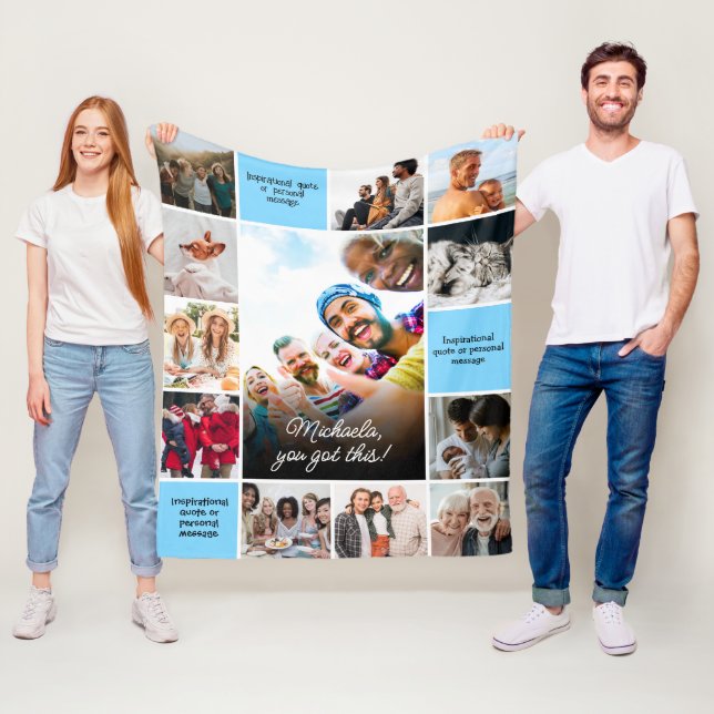 Inspirerande tröst Anpassade meddelanden & 12-Foto Fleecefilt (På plats)