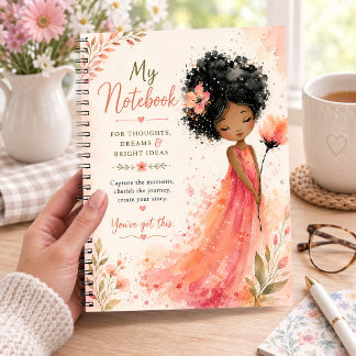 Inspirerande Vattenfärg Flicka Drömmar och Ljus Anteckningsbok