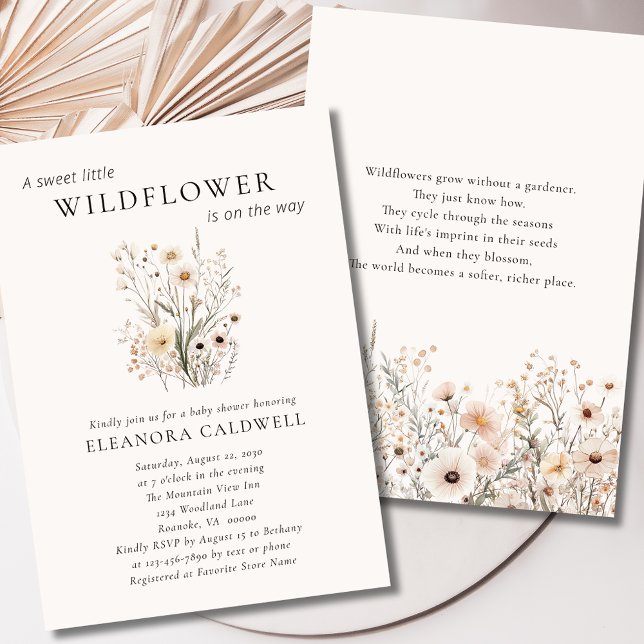Inspirerande vildblommadikt - Baby Shower Inbjudningar (Delicate Wildflowers Inspirational Poem Baby Shower Invitation2)