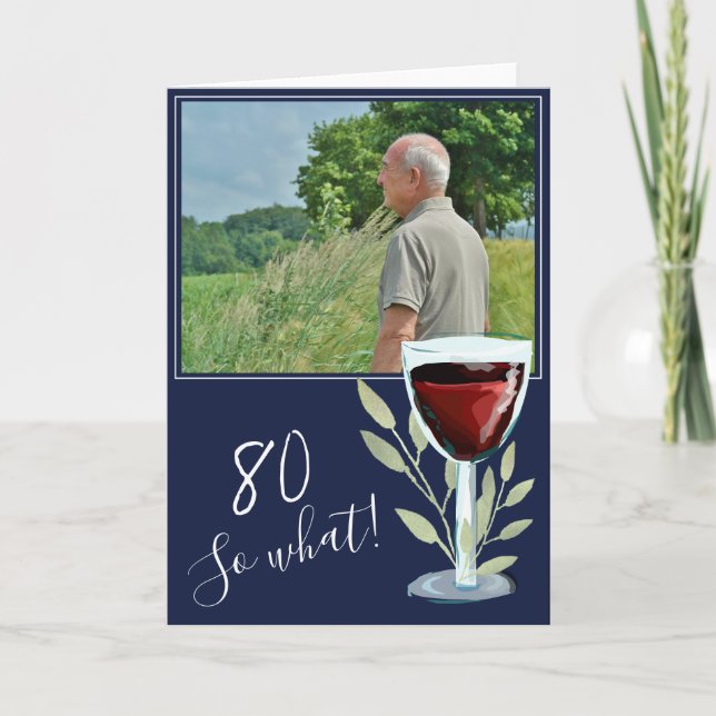 Inspirerande vin marinblå 80-års födelsedagsfoto kort (Framsida)