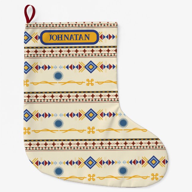 Inspirerat mönster från indianer i rött, blått och stor julstrumpa (Framsidan)