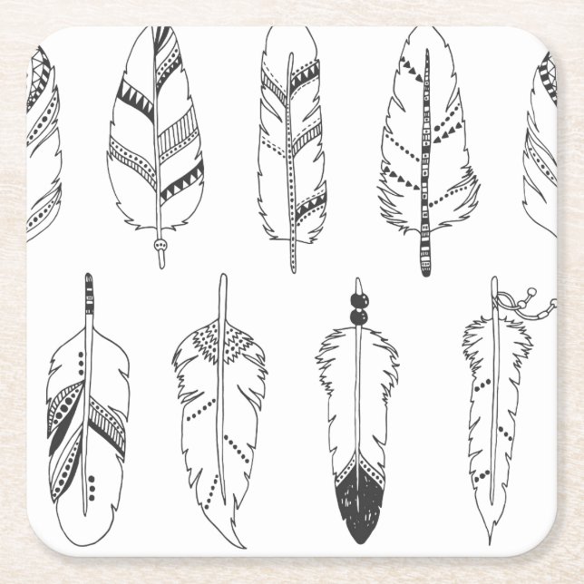 Inspirerat Retro fjädermönster Underlägg Papper Kvadrat (Framsidan)