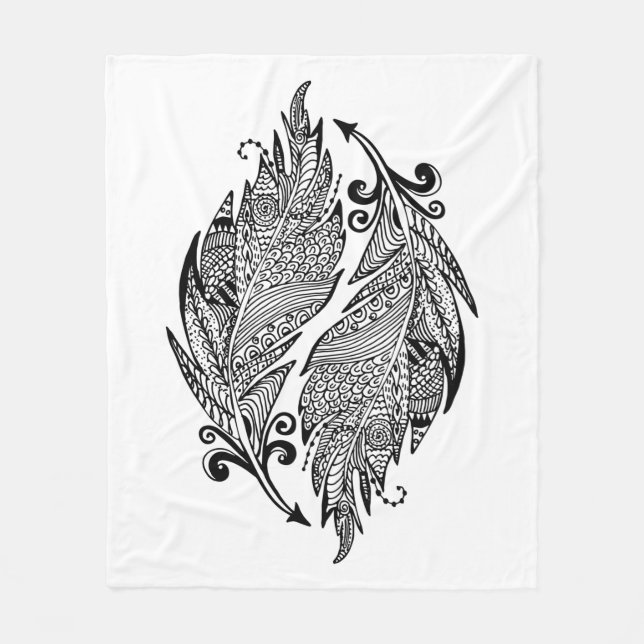 Inspirerat skissa av fjädrar fleecefilt (Framsidan)