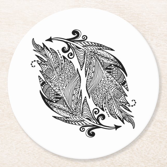 Inspirerat skissa av fjädrar underlägg papper rund (Framsidan)