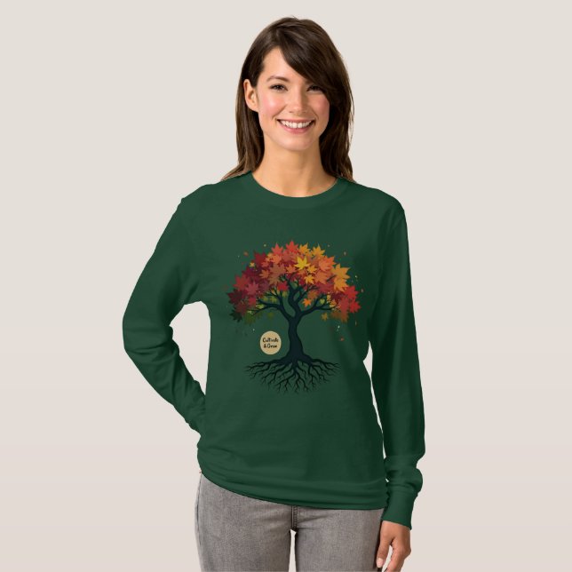 Inspiring Autumn Tree of Personal Growth Art T Shirt (Hel framsida)